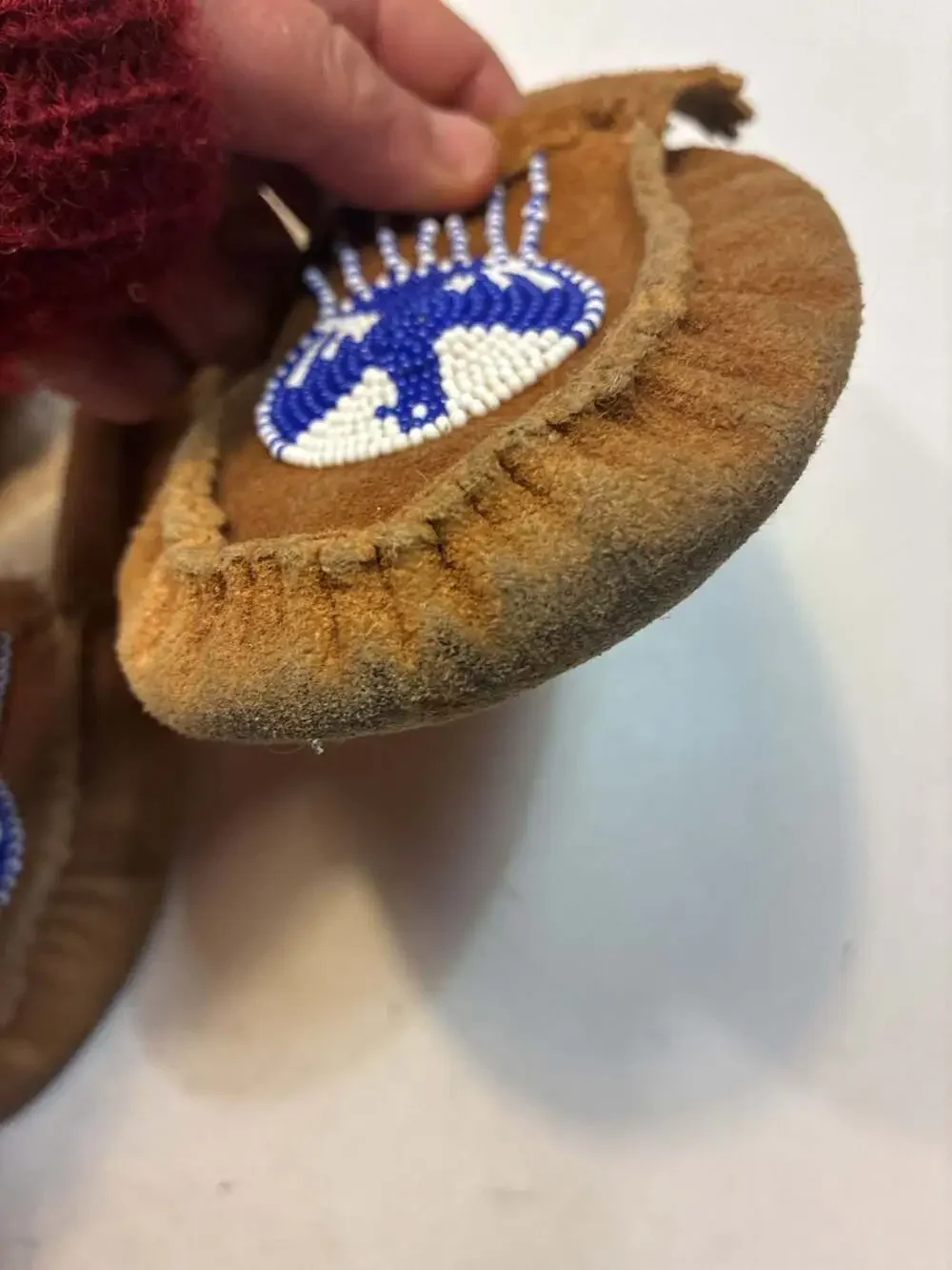 Vintage Hand-Beaded Suede Child's Moccasins